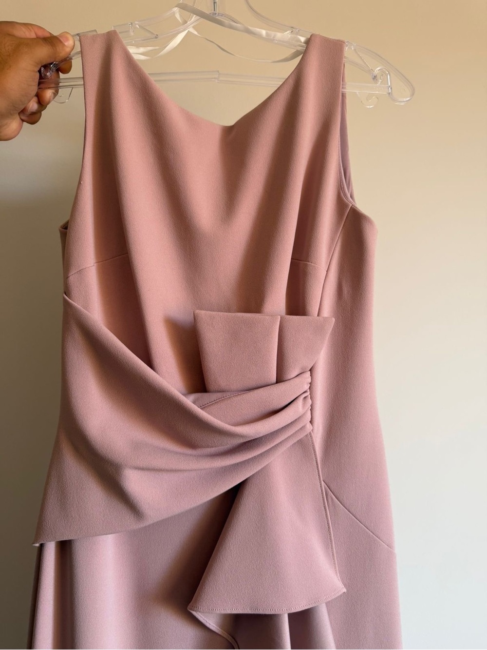 Adam Dusty Rose Sleeveless Midi Dress with Draped Waist